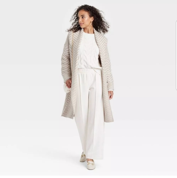 Women's Coatigan - A New Day Taupe/Cream Herringbone - Picture 2 of 6